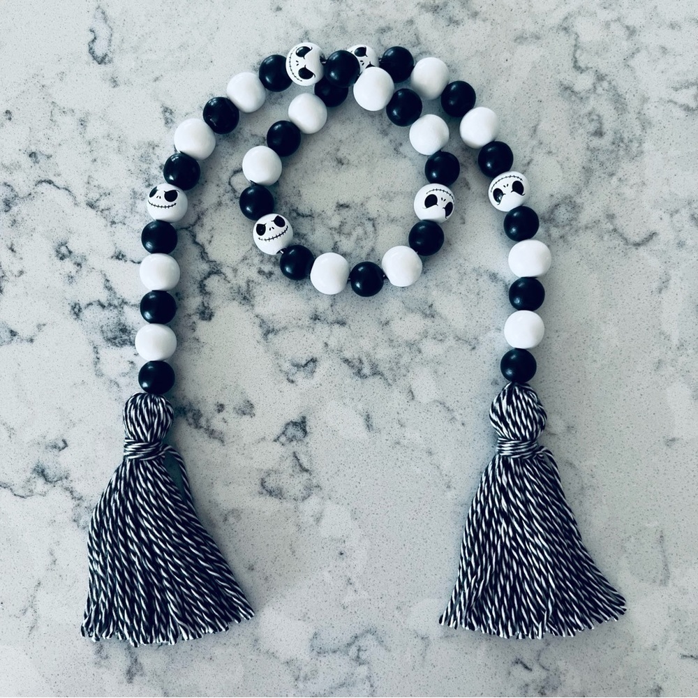 Jack Skellington Wood Bead Garland Nightmare Before Christmas Halloween Decor